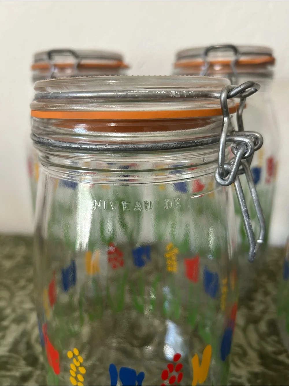 Vintage 1970s ARC France Tulip Floral Glass Canister Jars - Lot of 4